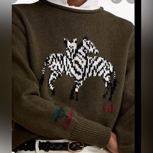 Polo by Ralph Lauren Olive Sweater with Zebra Design